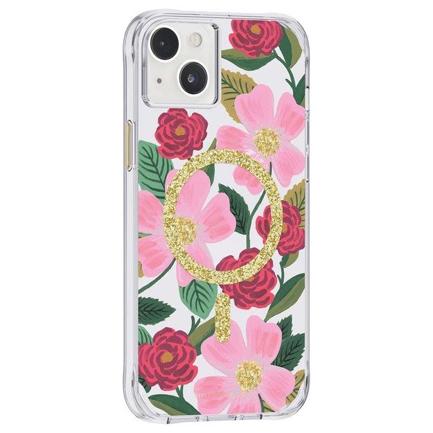 Skaidrus šautuvų popierius „MagSafe“ – aukso spalvos dėklas, skirtas „iPhone 14 Plus“ („Rose Garden“) 8
