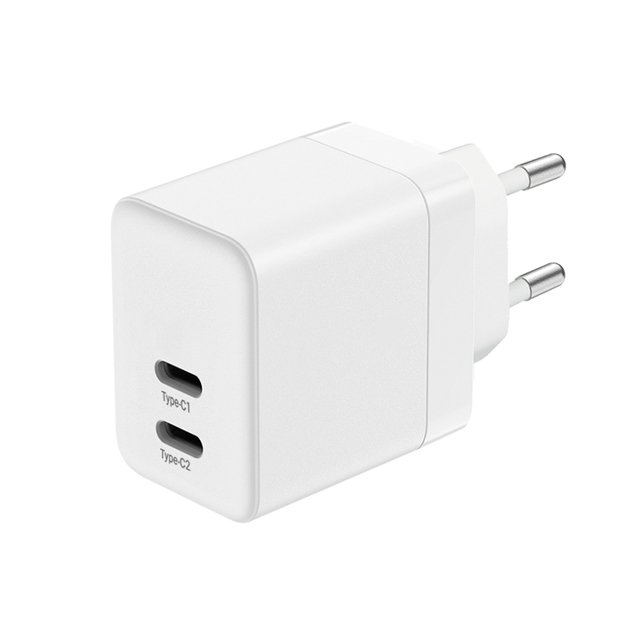 Crong Ultra Compact GaN – sieninis įkroviklis 2x USB-C maitinimo tiekimas 35 W (baltas)