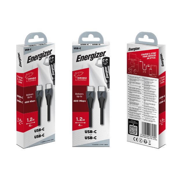 Energizer Classic – USB-C prie USB-C jungiamasis laidas, 1,2 m (juodas)