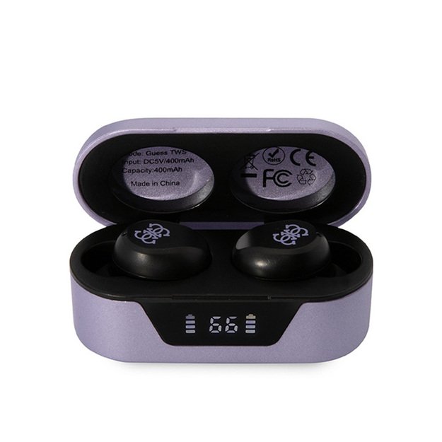 Guess True Wireless Earphones BT5.0 5H – TWS ausinės + įkrovimo dėklas (violetinė)