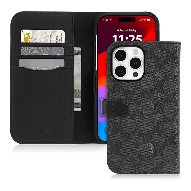 „Coach Folio Signature C Case“ – „2-in-1“ dėklas su atverčiamu dangteliu „iPhone 15 Pro“ (anglis)