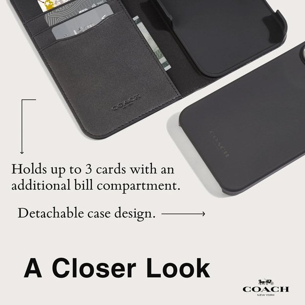 „Coach Folio Signature C Case“ – „2-in-1“ dėklas su atverčiamu dangteliu „iPhone 15 Pro“ (anglis)