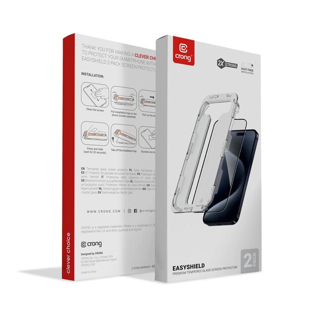„Crong EasyShield 2-Pack“ – grūdintas stiklas, skirtas „iPhone 14/13/13 Pro“ (2 vnt.)