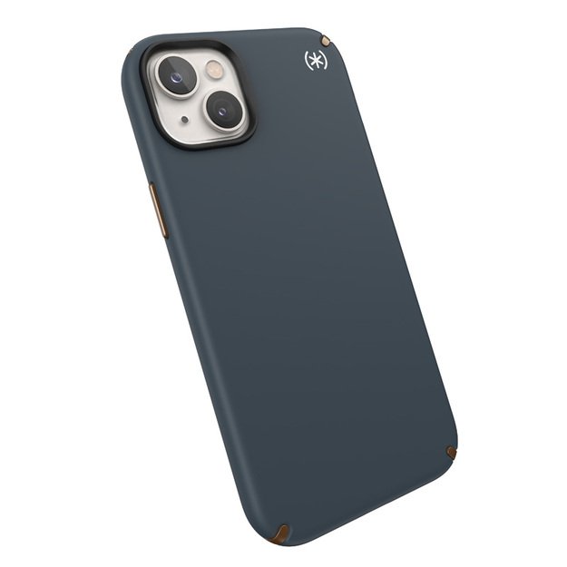 Speck Presidio2 Pro – iPhone 15 Plus / 14 Plus dėklas su MICROBAN danga (anglis / šalta bronza / šiferis)