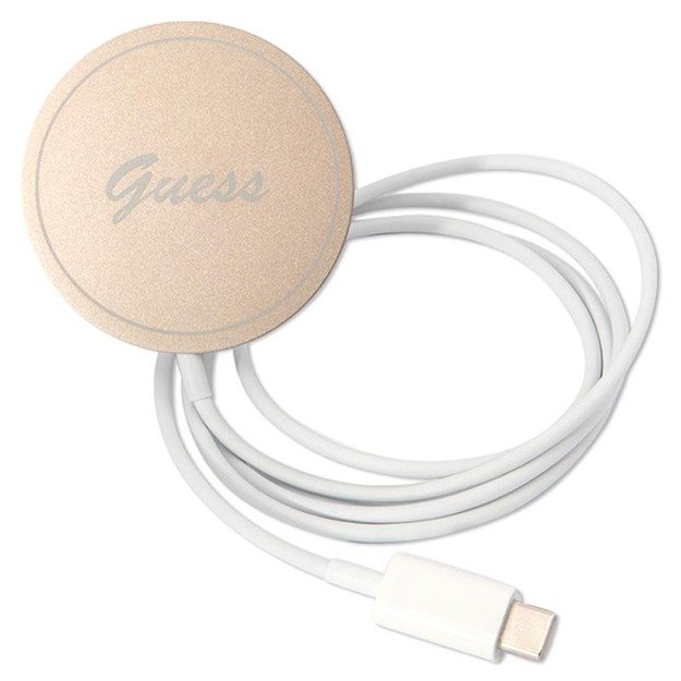 Guess Bundle Pack MagSafe 4G – iPhone 12 / iPhone 12 Pro dėklo rinkinys + MagSafe įkroviklis (ruda/auksinė)