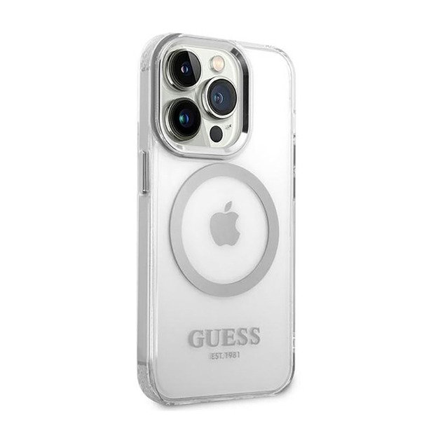 Guess Metal Outline MagSafe – dėklas, skirtas iPhone 14 Pro (skaidrus)