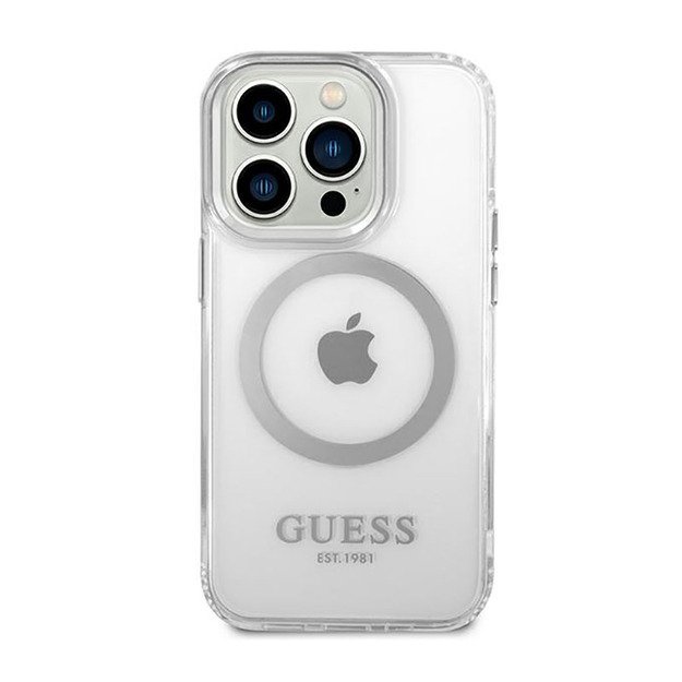 Guess Metal Outline MagSafe – dėklas, skirtas iPhone 14 Pro (skaidrus)