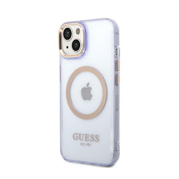 „Guess Gold Outline“ permatomas „MagSafe“ – dėklas, skirtas „iPhone 14“ (violetinė)