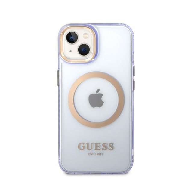 „Guess Gold Outline“ permatomas „MagSafe“ – dėklas, skirtas „iPhone 14“ (violetinė)