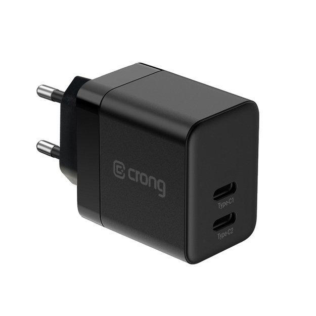 Crong Ultra Compact GaN – sieninis įkroviklis 2x USB-C maitinimo tiekimas 35 W (juodas)