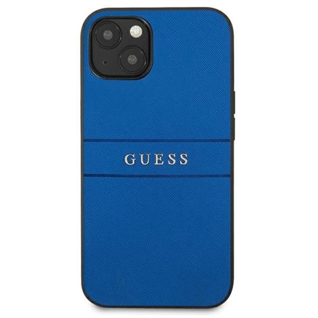 Guess Saffiano metalo logotipo juostelės – iPhone 13 mini dėklas (mėlynas)