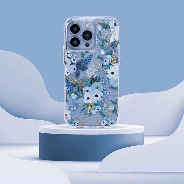 Skaidrus šautuvų popierius – dėklas, skirtas iPhone 14 Pro Max (Garden Party Blue)