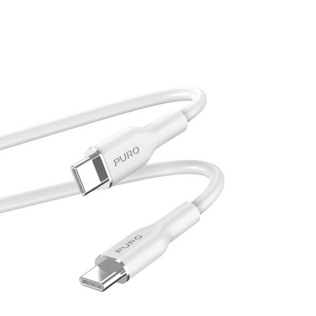 PURO ICON minkštas kabelis – USB-C ir USB-C kabelis 1,5 m (baltas)