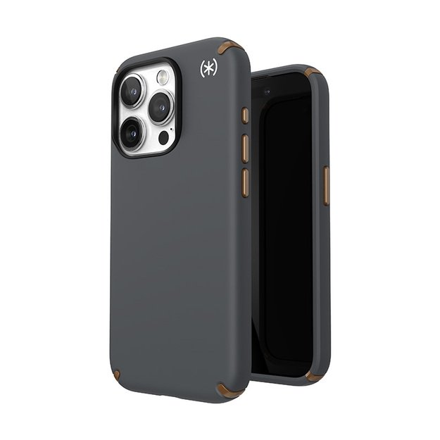 Speck Presidio2 Pro Magsafe – iPhone 15 Pro dėklas (anglies pilkas / šalta bronzinė / balta)