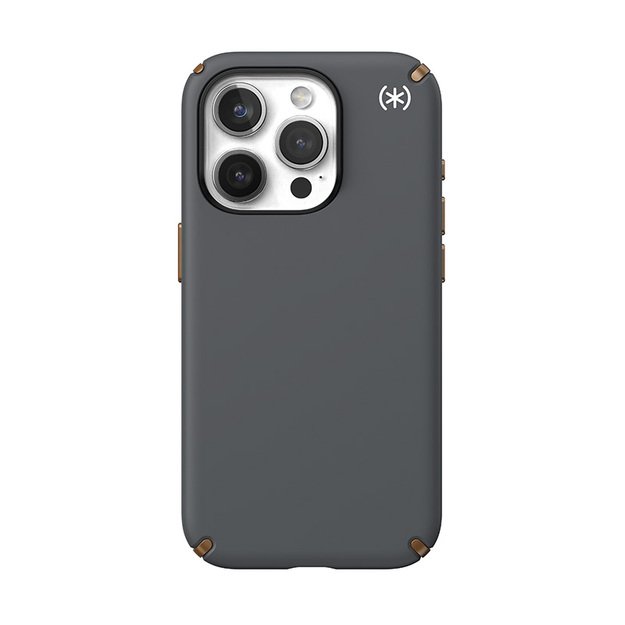 Speck Presidio2 Pro Magsafe – iPhone 15 Pro dėklas (anglies pilkas / šalta bronzinė / balta)