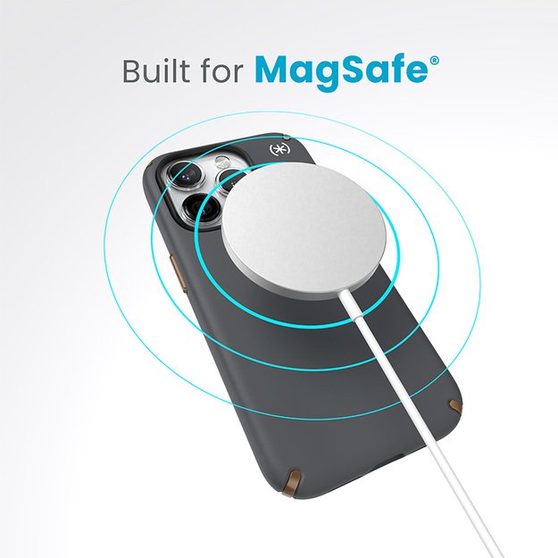 Speck Presidio2 Pro Magsafe – iPhone 15 Pro dėklas (anglies pilkas / šalta bronzinė / balta)