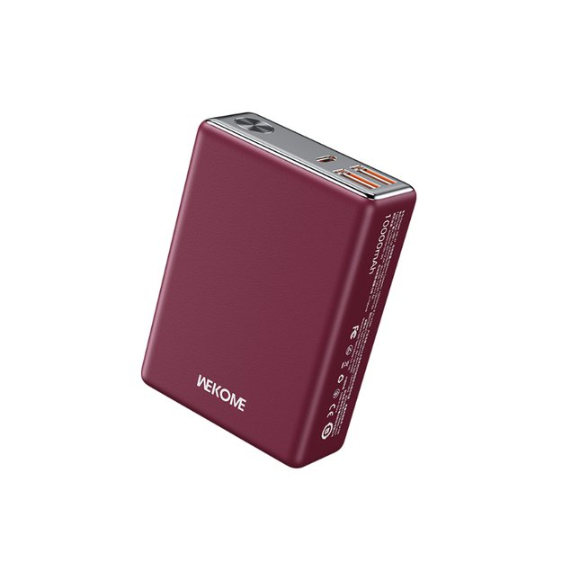 WEKOME WP-27 atspalvių serija – maitinimo blokas 10 000 mAh itin greitas įkrovimas USB-C PD 20W + 2x USB-A QC3.0 22.5W (raudona)