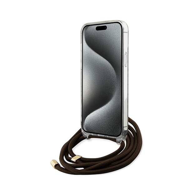 „Guess Crossbody Cord 4G Print“ – „iPhone 15 Pro“ dėklas (rudas)
