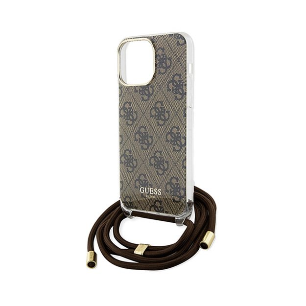 „Guess Crossbody Cord 4G Print“ – „iPhone 15 Pro“ dėklas (rudas)