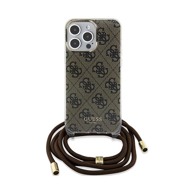 „Guess Crossbody Cord 4G Print“ – „iPhone 15 Pro“ dėklas (rudas)