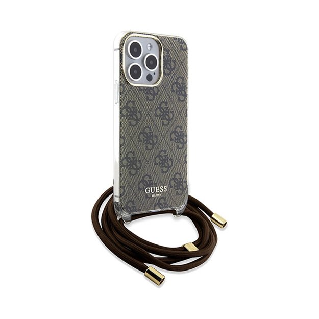 „Guess Crossbody Cord 4G Print“ – „iPhone 15 Pro“ dėklas (rudas)