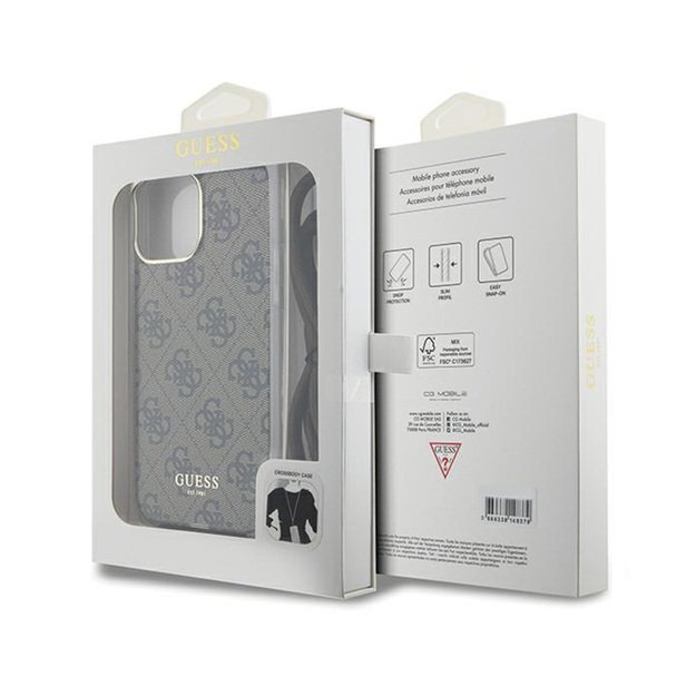 „Guess Crossbody Cord 4G Print“ – „iPhone 15 Pro“ dėklas (rudas)