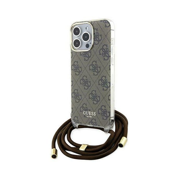 „Guess Crossbody Cord 4G Print“ – „iPhone 15 Pro“ dėklas (rudas)