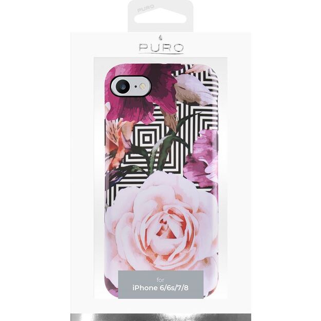 PURO Glam Geo Flowers – dėklas, skirtas iPhone SE (2022/2020) / 8/7 / 6s (Pink Peonies)