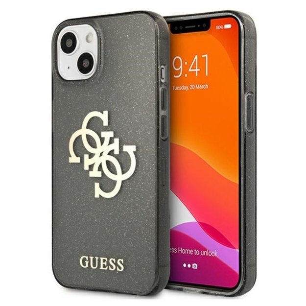 Guess Glitter 4G Big Logo – dėklas, skirtas iPhone 13 mini (juodas)