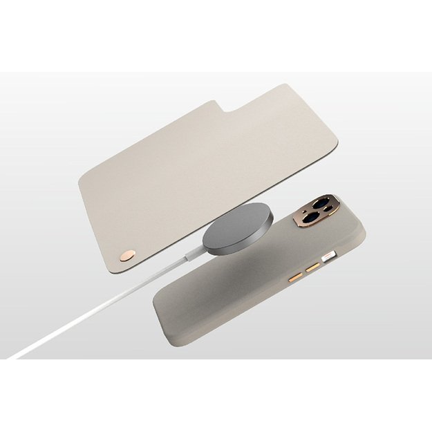 Moshi Overture MagSafe dėklas su nuimama magnetine pinigine, skirta iPhone 14 Plus (pilka)