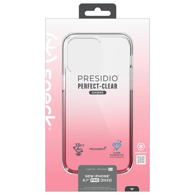 Speck Clear Presidio Perfect-Clear + Ombre – „iPhone 14 Pro Max“ skirtas dėklas su „MICROBAN“ („Clear / Vintage Rose Fade“)