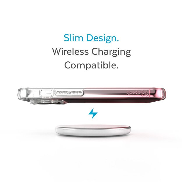 Speck Clear Presidio Perfect-Clear + Ombre – „iPhone 14 Pro Max“ skirtas dėklas su „MICROBAN“ („Clear / Vintage Rose Fade“)