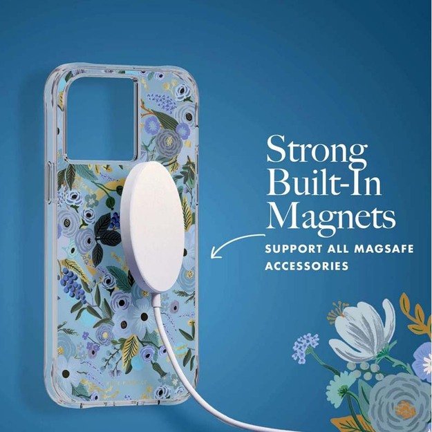 Šautuvų popierius skaidrus MagSafe – dėklas, skirtas iPhone 14 Pro Max (Garden Party Blue)