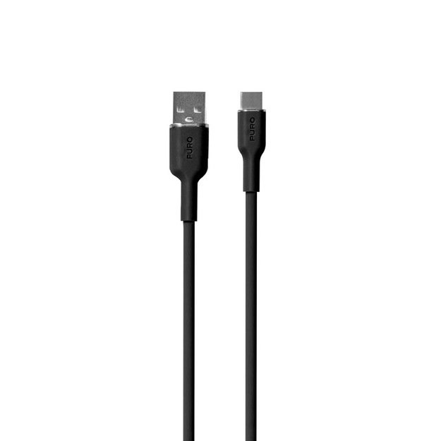 PURO ICON minkštas kabelis – USB-A iki USB-C kabelis 1,5 m (juodas)