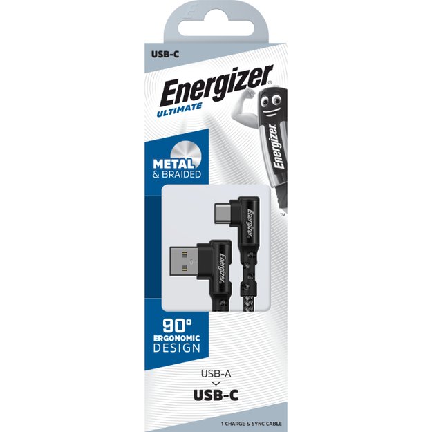 Energizer Ultimate – žaidimų laidas iš USB-A į USB-C 90° 2m (juodas)