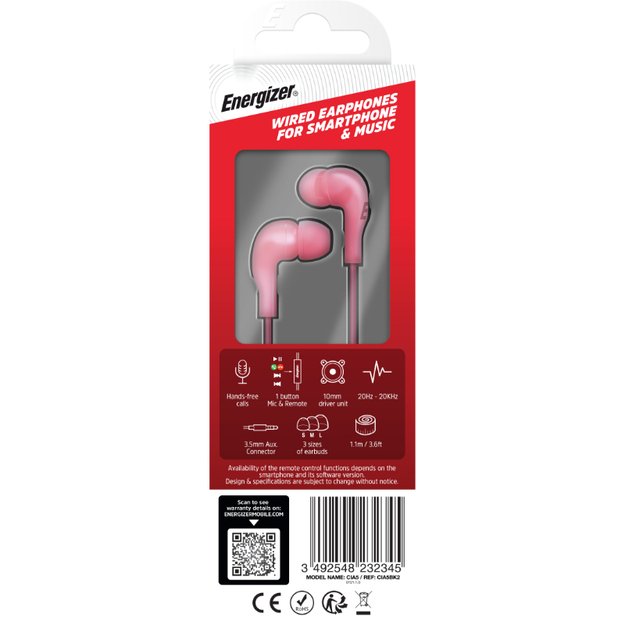 Energizer Classic CIA5 – 3,5 mm laidinės ausinės (rožinės spalvos)