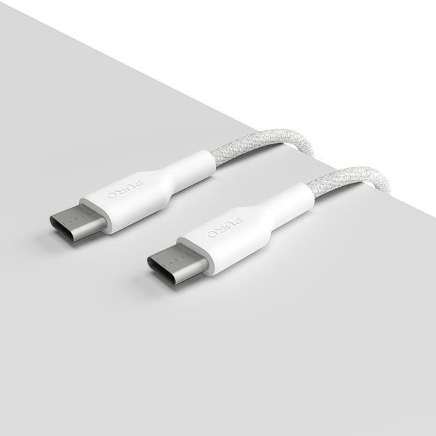 PURO audinys – tvirtas, pintas USB-C į USB-C laidas, 1,2 m (baltas)