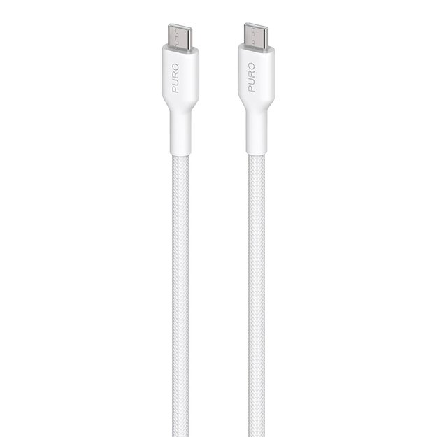 PURO audinys – tvirtas, pintas USB-C į USB-C laidas, 1,2 m (baltas)