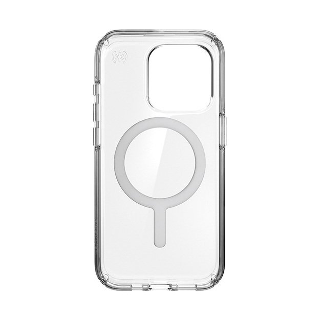 Speck Presidio Perfect-Clear MagSafe – dėklas, skirtas iPhone 15 Pro (skaidrus / chromo apdaila / ramus sidabras)