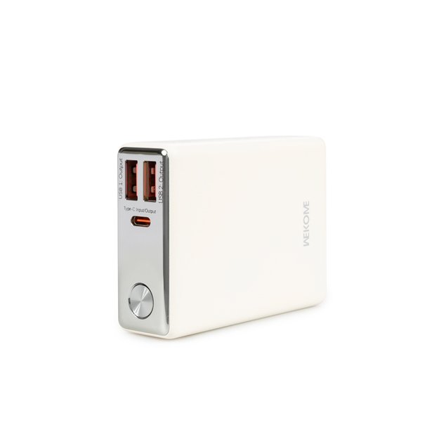 WEKOME WP-27 atspalvių serija – maitinimo blokas 10 000 mAh itin greitas įkrovimas USB-C PD 20W + 2x USB-A QC3.0 22.5W (balta)