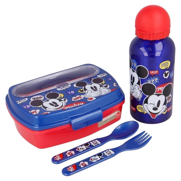 Mickey Mouse - Lunchbox rinkinys, 400ml vandens butelis, stalo įrankiai