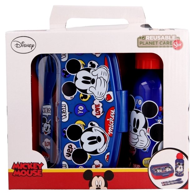 Mickey Mouse - Lunchbox rinkinys, 400ml vandens butelis, stalo įrankiai